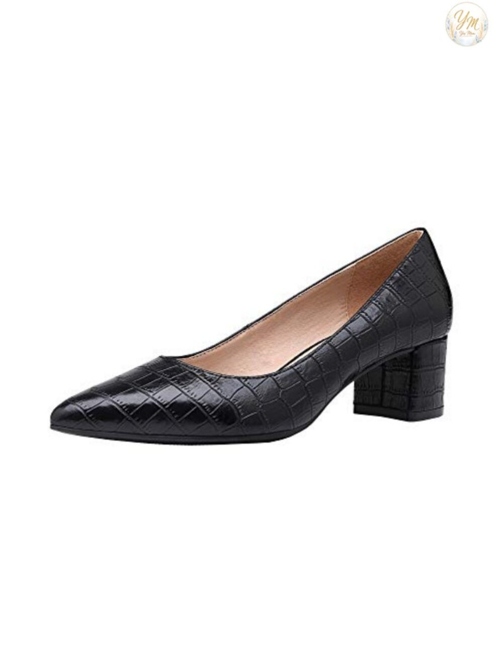 Women's Chunky Low Block Heel Pumps Pointed Toe Slip On